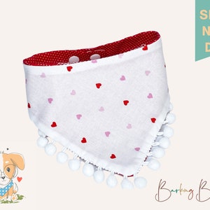 Valentine Dog Bandana, Reversible Red and White Polka Dots and Hearts, Snap on Bandanas, Bandanas for Dogs, Bandanas for Cats, Dog Neckwear