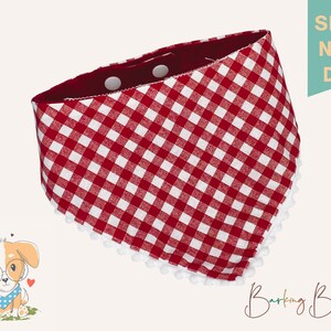 Valentine Dog Bandana, Revsersible Red and Gingham Dana, Snap on Bandanas, Dog Scarf, Bandanas for Dogs, Bandanas for Cats, Dog Neckwear