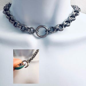 SILVER Chainmail Choker Necklace with Spring-Locking O-Ring Handmade all Stainless Steel Heavy Sturdy