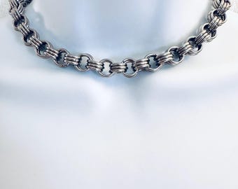 SILVER CHOKER Chainmail Choker Necklace Stainless Steel Handmade Heavy and Sturdy