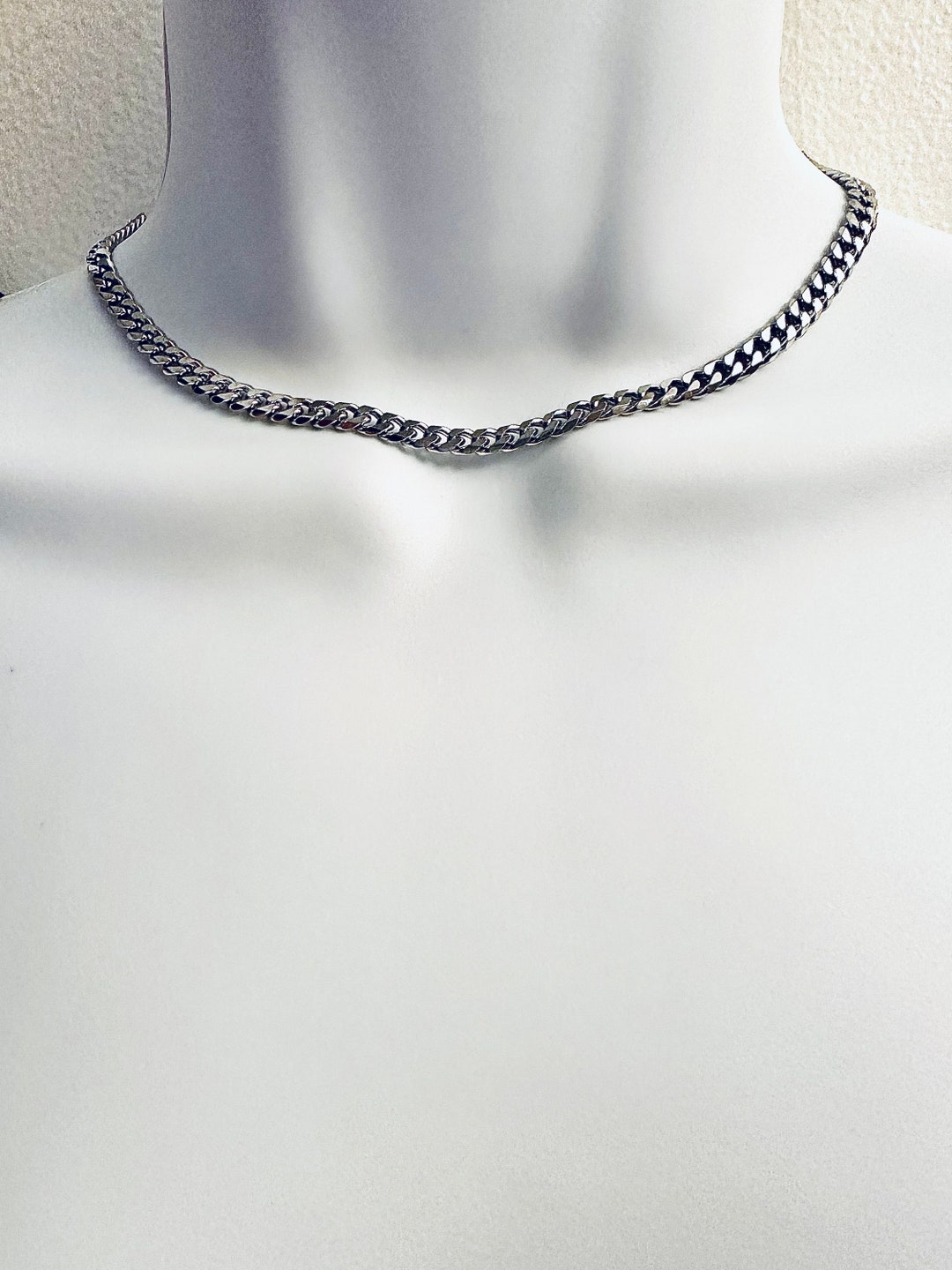 CHAIN Stainless Steel 5mm Beveled Curb Chain Necklace Mens Womens ...