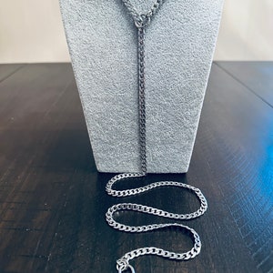 LOCK SLIDER Lock Pendant on Slider / Slip Collar Necklace All Stainless Steel Extra Long Fashion Necklace (emo goth punk alt sub choker)
