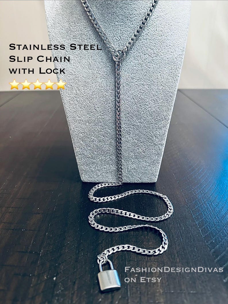 LOCK SLIDER Lock Pendant Slip Chain Lariat Collar Necklace All ...