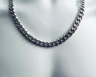 CUBAN LINK HEAVY Stainless Steel Heavy Chunky & Beveled 11mm Cuban Link Chain Necklace Goth Emo Punk Alt