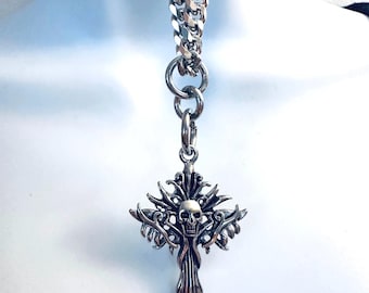 CROSS STAINLESS CUBAN Stainless Steel Gothic Skull Cross with Flames on a Stainless Steel Cuban Link Chain Goth Cosplay Emo Punk Alt