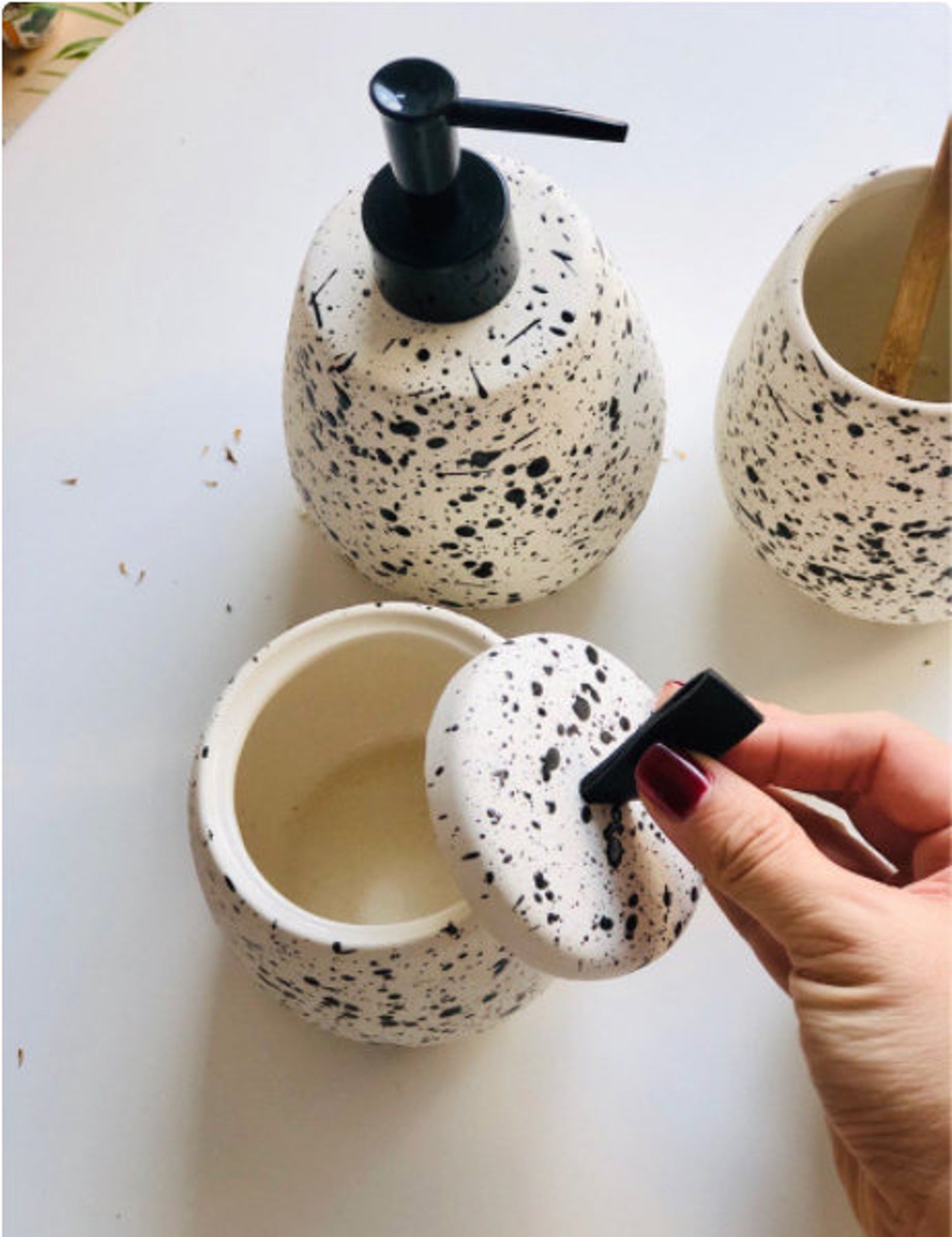 Pottery bath accessories set ceramic 4pc/modern unique splash Etsy