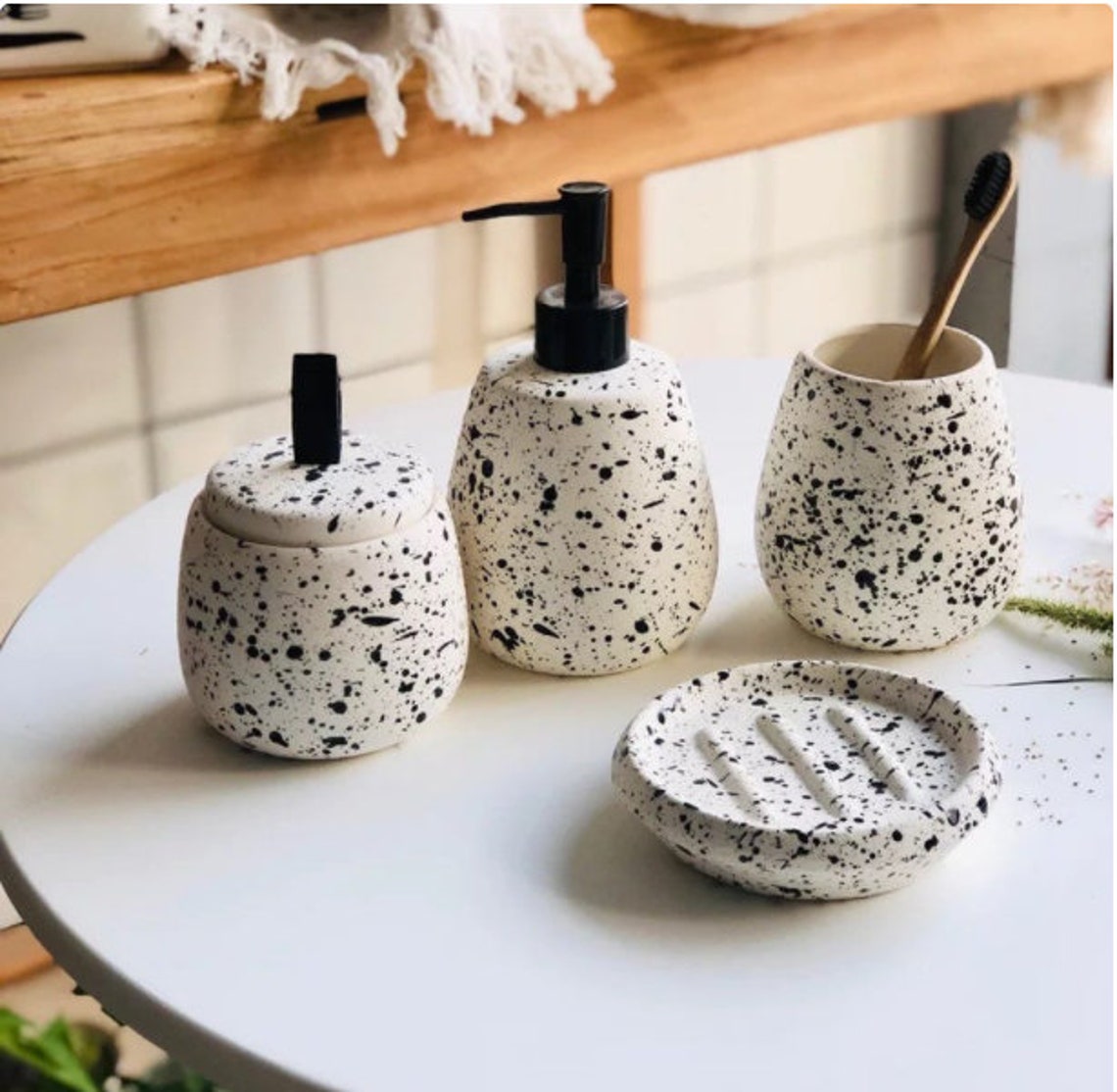Pottery bath accessories set ceramic 4pc/modern unique splash Etsy