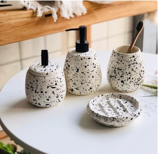 Pottery bath accessories set ceramic 4pc/modern unique splash Etsy