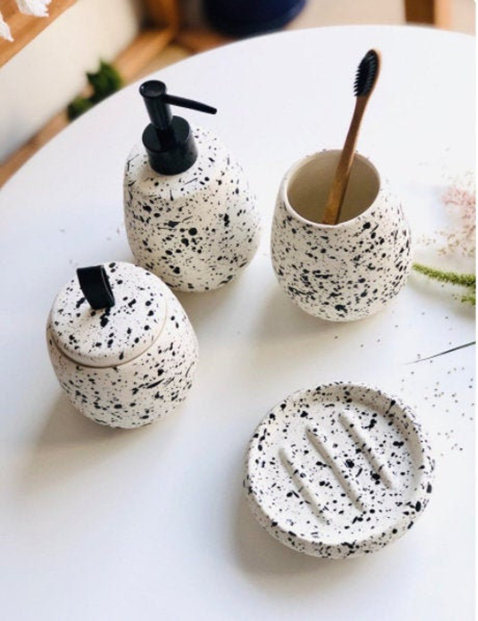 Pottery bath accessories set ceramic 4pc/modern unique splash Etsy