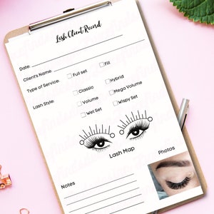 Digital Lash Client Record, Client Record Template, Lash Extensions notes, Lash Tech Records, Client records, Canva Design, Digital Design