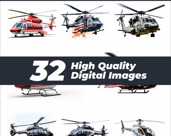 Helicopter Clipart, Army & Aviation Graphics, 32 PNG Images (Digital Download)