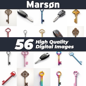 May include: A collection of 56 high-quality digital images featuring various keys, including antique, modern, and colorful designs. The images are perfect for use in digital projects, such as websites, social media, and presentations.