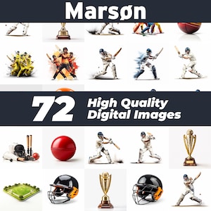 Puede incluir: Una colección de 72 imágenes digitales de alta calidad con jugadores de cricket, equipo y un trofeo. Las imágenes son perfectas para usar en sitios web, redes sociales o materiales impresos.
