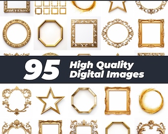 Golden Frames Clipart, Gold Frame PNG (Digital Download)