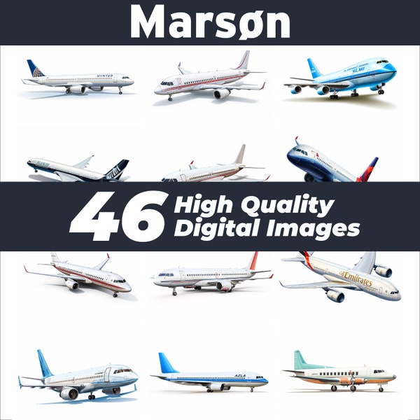 Airplanes Clipart, 46 Images, Airplane clipart, Airline's clipart, Planes bundle clipart, Aviation clipart PNG bundle for commercial use