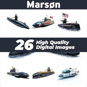 Submarine, 26 IMAGES, Under Water Boat, Submarine Ship, Deep Sea, Nautical Deep Ocean, PNG clipart Bundle, Commercial & Personal Use