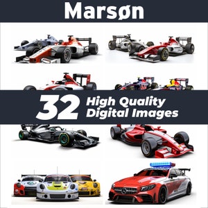 Raceautobundel, Formule 1-illustraties Set van 32 PNG's, F1 Racing-afbeeldingen, F2 Racing-afbeeldingen, Safety Car, F3 Racing-afbeeldingen, digitale download