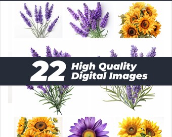Lavender & Sunflower Clipart, Spring Flowers PNG (Digital Download)