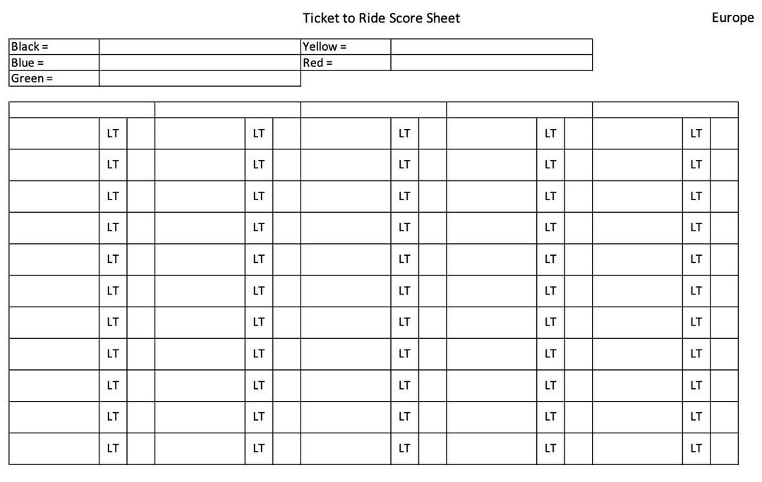 Ticket To Ride Score Sheet Europe Etsy