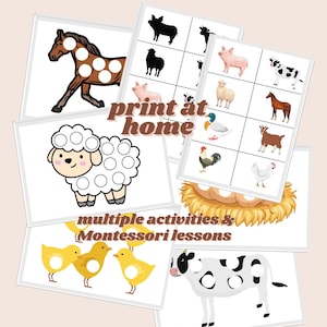 Bauernhof passende Karten, Scheune Tiere Dot Marker, Pom-Pom Transfer Aktivität Vorschule Montessori zu Hause digitaler Download druckbares Kleinkind