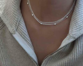 925 Sterling Silver Layered Chain Necklace – Dainty Multi Strand Choker, Minimalist Stackable Jewelry for Women, Everyday Necklace Gift