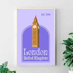 London Travel Poster - Big Ben England Print Retro London Wall Art for Home City Prints Aesthetic Poster London Minimalist Travel Print