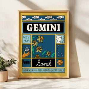 Impression personnalisée du zodiaque Gémeaux (A2, A3, A4, A5, numérique), art astrologique personnalisé, soleil, lune, signes ascendants, cadeau thème astral, sans cadre