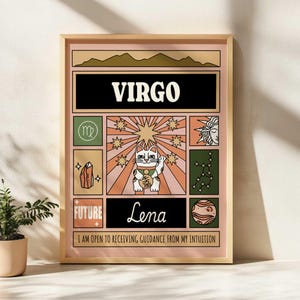 Impresión personalizada del zodiaco Virgo (A2, A3, A4, A5, digital), arte astrológico personalizado, sol, luna, póster del zodiaco, carta natal