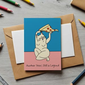 Impressão de cartão de aniversário – Cartão moderno e divertido desenhado à mão, papel com qualidade de museu, arte única para amigos e familiares, cartão de aniversário legal para presentear