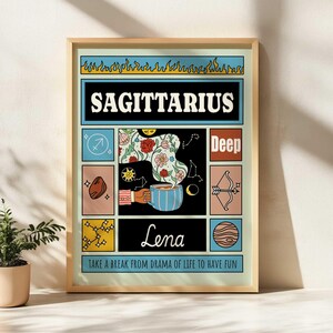 Impresión personalizada del zodiaco Sagitario (A2, A3, A4, A5, digital), arte astrológico personalizado, sol, luna, póster del zodiaco, carta natal
