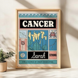 Impression personnalisée du cancer du zodiaque (A2, A3, A4, A5, numérique), art astrologique personnalisé, soleil, lune, signes ascendants, cadeau thème astral, sans cadre