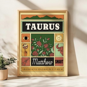 Impressão personalizada do zodíaco de Touro (A2, A3, A4, A5, digital), arte astrológica personalizada, sol, lua, signos ascendentes, presente de mapa astral, sem moldura