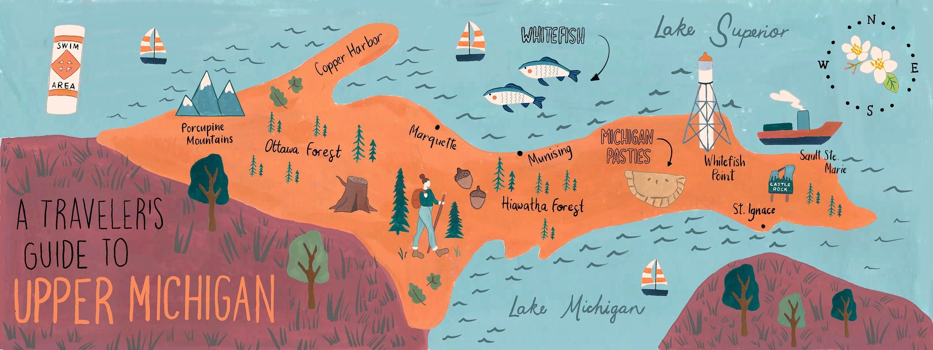 Upper Peninsula Michigan Illustrated Map Etsy