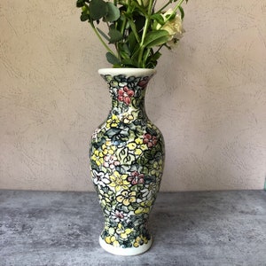 Vintage Hand Painted Vase Abstract and Floral Colorful Decor