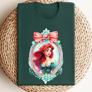 Watercolor Princess Ariel Coquette Bow Tee, Disney Mirror Shirt, Little Mermaid Tee, Ariel Aesthetic Tee, Princess Trip Cute Girl Shirt Gift