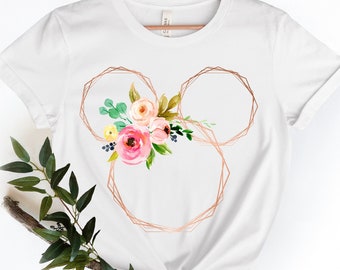 Disney Floral Shirt,  Disney Ears Shirt, Floral Disney Shirt, Mouse Flower Head, Mickey Mouse Tee, Flower Mickey Ear T-shirt, Garden Lover