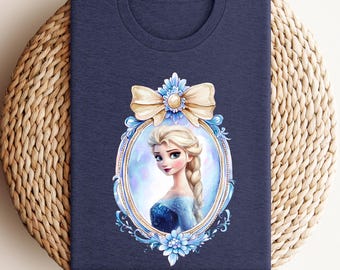 Princess Elsa Coquette Bow T-shirt, Watercolor Frozen Elsa Mirror Bow Shirt, Elsa for Women Shirt, Vintage Elsa Shirt, Disney Vacation Gift