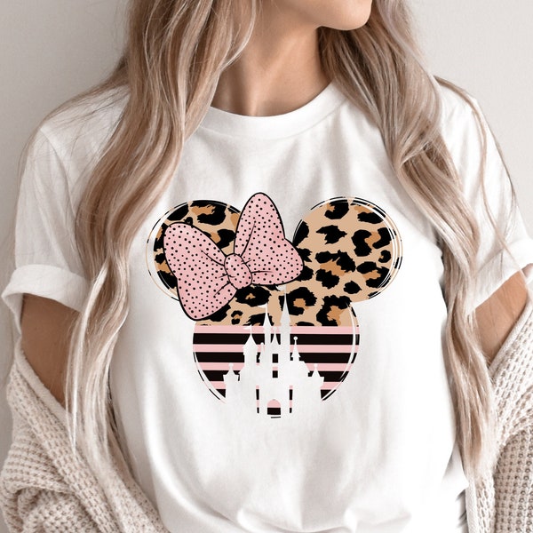 Leopard Mouse Head, Disney Ear Shirt, Minnie Castle Shirt, Minnie Mouse Shirt, Disney Castle Shirt, Disneyland Shirt, Disney Girls Trip Tee