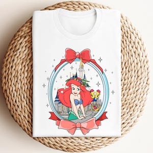 Disney Ariel The Little Mermaid Coquette Bows Shirt, Princess Magical Castle Bow Shirt, Magic Kingdom Girls Shirt, Watercolor Ariel Tee