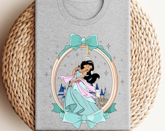 Disney Jasmine Coquette Mirror Shirt, Princess Magical Castle Bow Shirt, Princess Shirt Girl, Jasmine Bow Tee, Disney Girls Trip Shirt