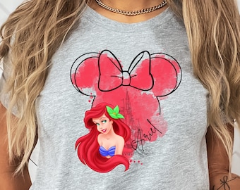 Ariel Princess T-Shirt: Watercolor Castle, Minnie Ears Tee