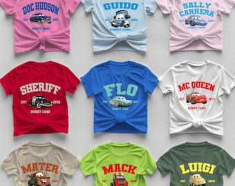 Personalized Disney Cars T-Shirt – Custom Name Lightning McQueen, Mater, Sally, Guido and More – Disney Cars Group Shirt – Cars Fans Gift