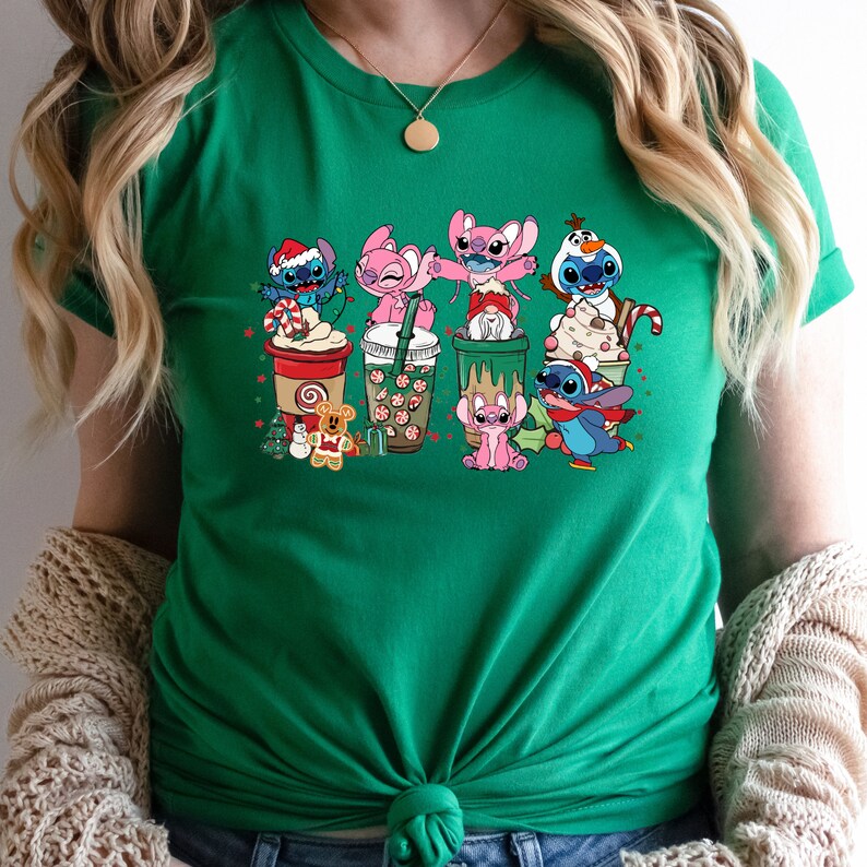 Stitch and Lilo Christmas Coffee Cups Shirt: Family Vacation Tee image 4