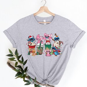 Stitch and Lilo Christmas Coffee Cups Shirt: Family Vacation Tee image 3
