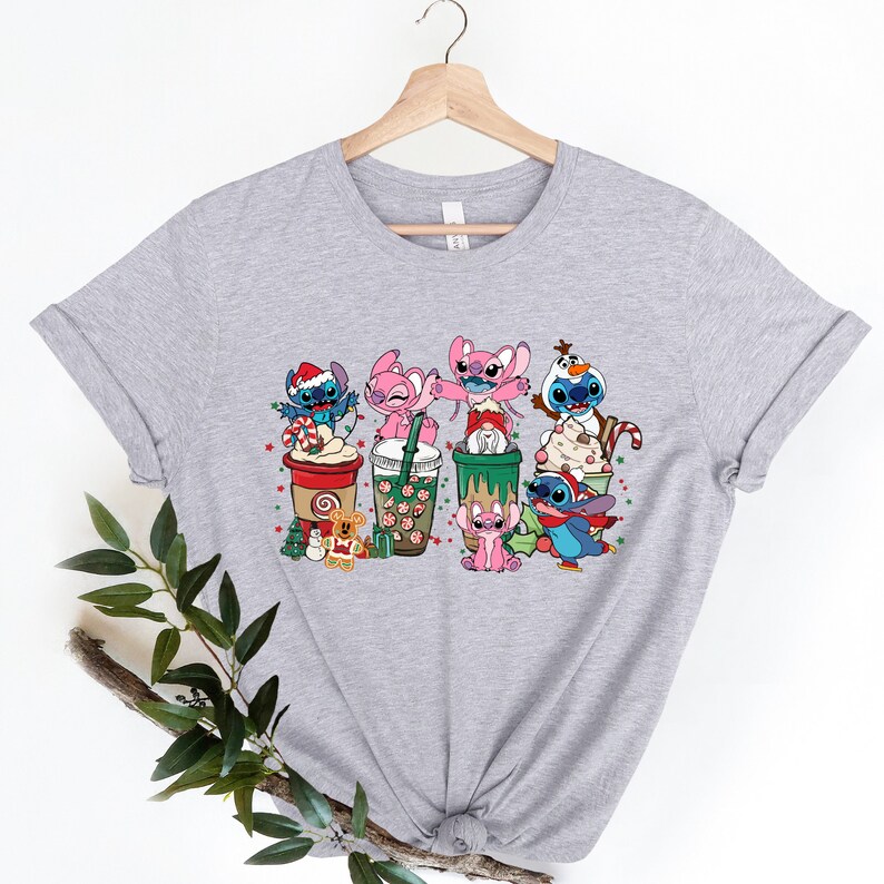 Stitch and Lilo Christmas Coffee Cups Shirt: Family Vacation Tee image 3