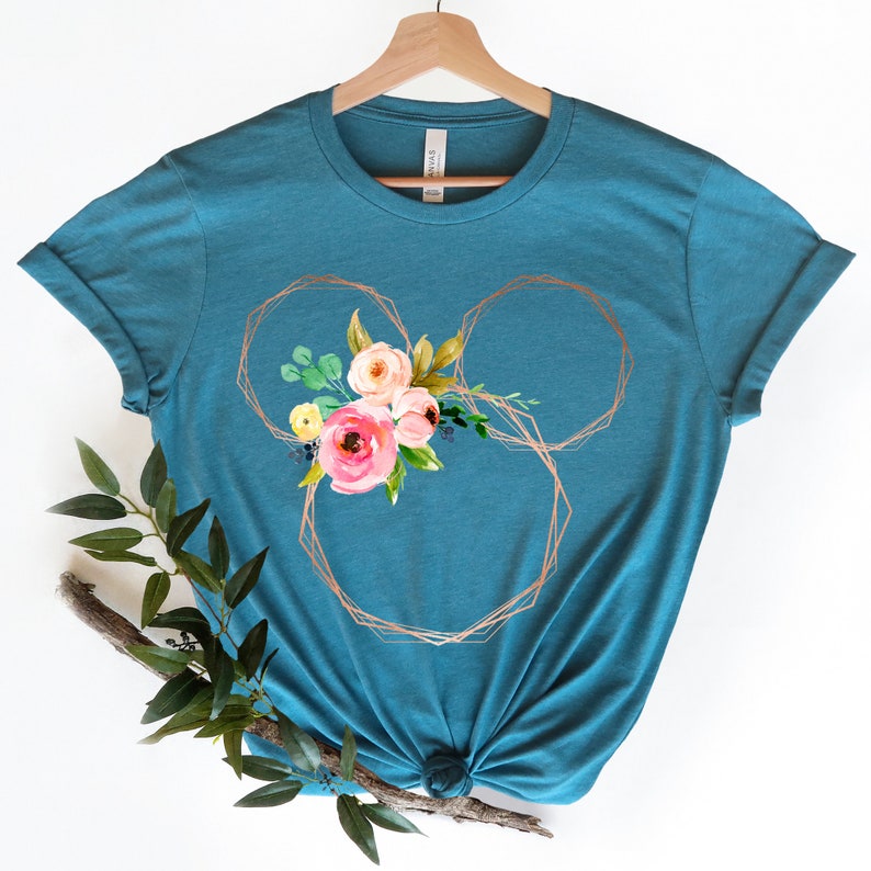 Disney Floral Shirt, Disney Ears Shirt, Floral Disney Shirt, Mouse Flower Head, Mickey Mouse Tee, Flower Mickey Ear T-shirt, Garden Lover immagine 4