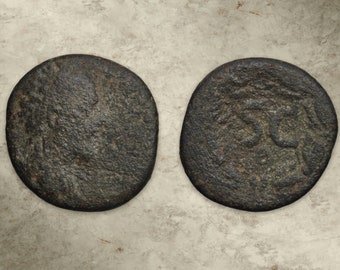 Antoninus Pius Coin, Antioch, Syria, 138-161 AD, AE 23mm, 8.0g, Emperor & SC in Wreath - Real Roman Coin