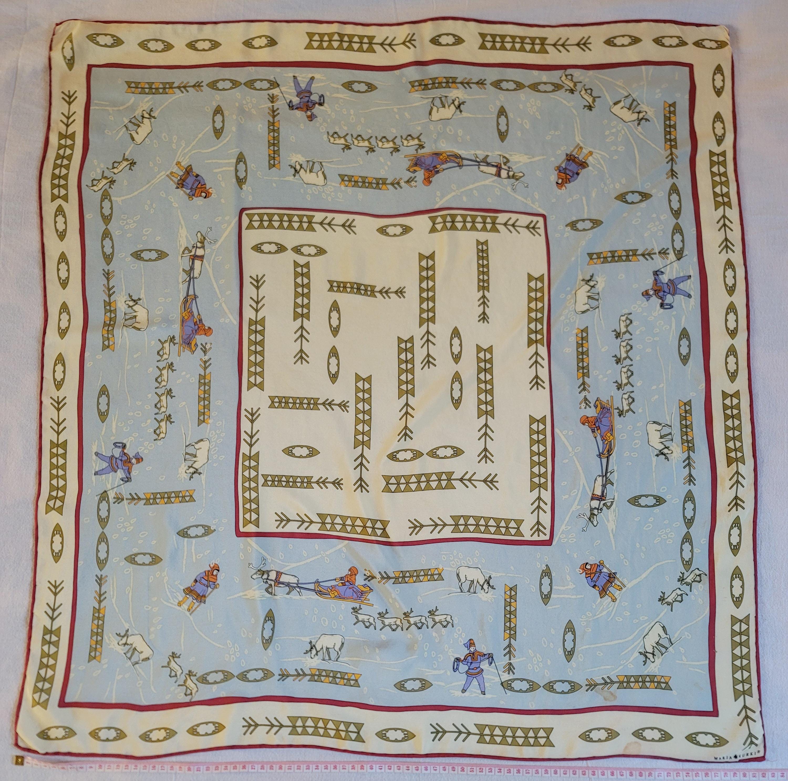 Marja Kurki Collector's Scarf Vintage Silk Crepe Hand Hemmed 82 x 86 cm in good condition with label