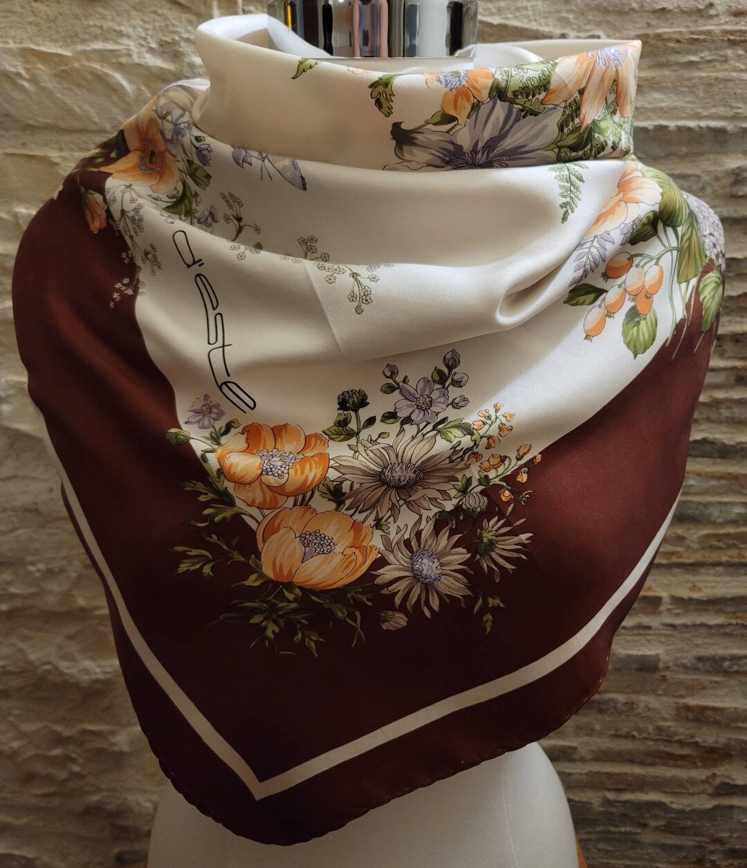 Foulard Adriatica En Soie 100% Vintage – 84x88 Cm, Marron, Occasion