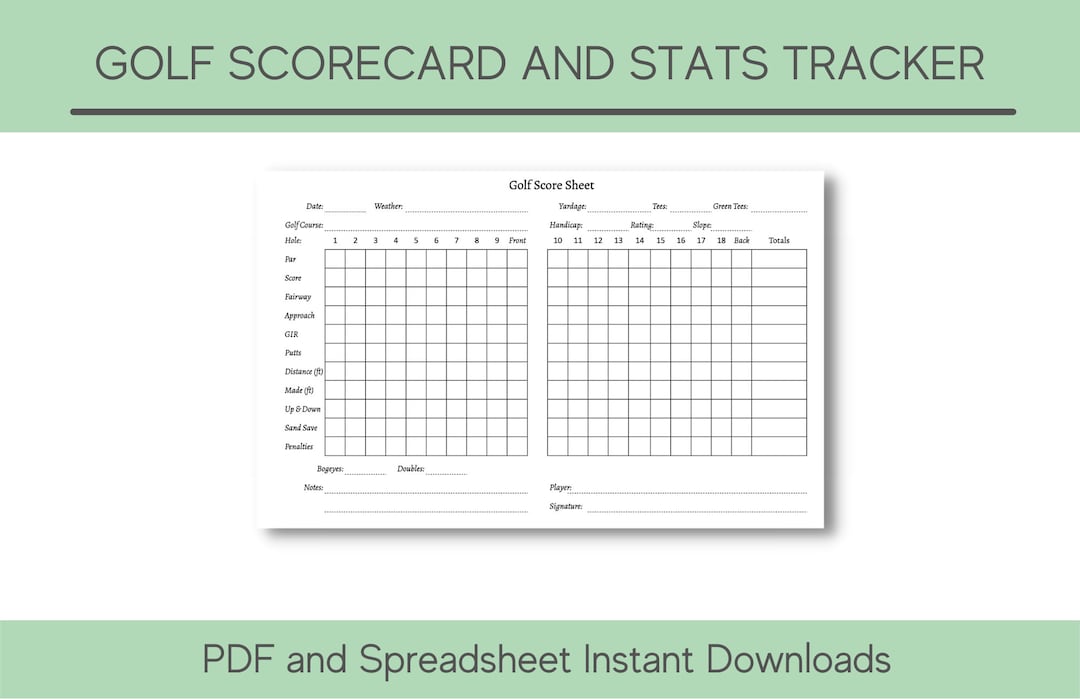 Golf Log Scorecard and Stats Tracker Printable Etsy